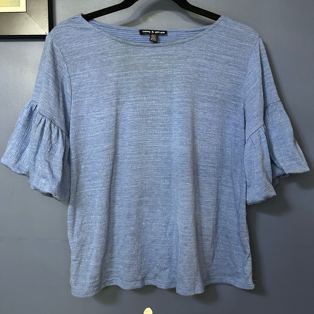 Cable & Gauge Light Blue Ruffle Sleeve Blouse
